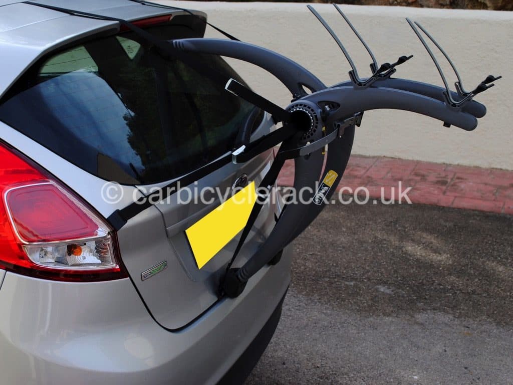 2 bike rack fitted to a silver bmw 1 series hatchback